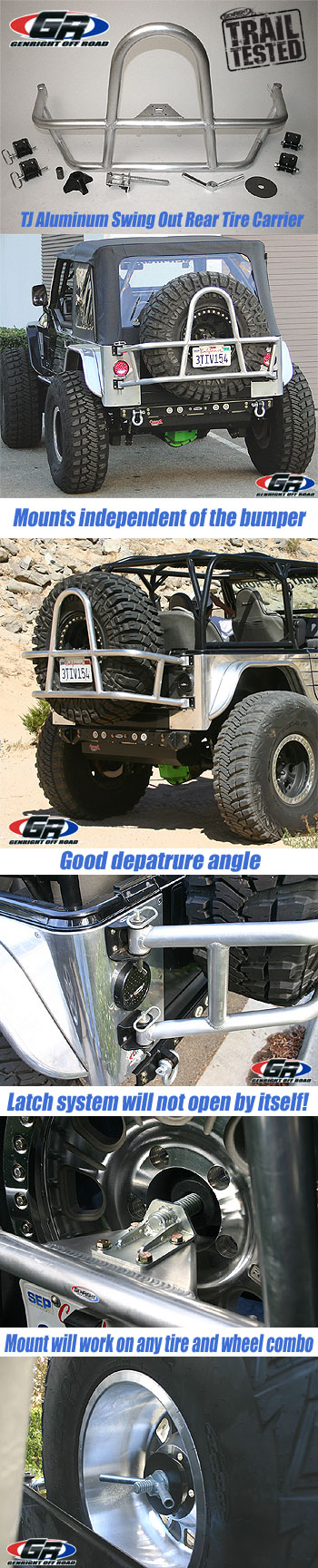 Swing Out Rear Tire Carrier for TJ, Aluminum