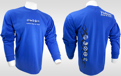 Yukon blue long-sleeved shirt, size medium.